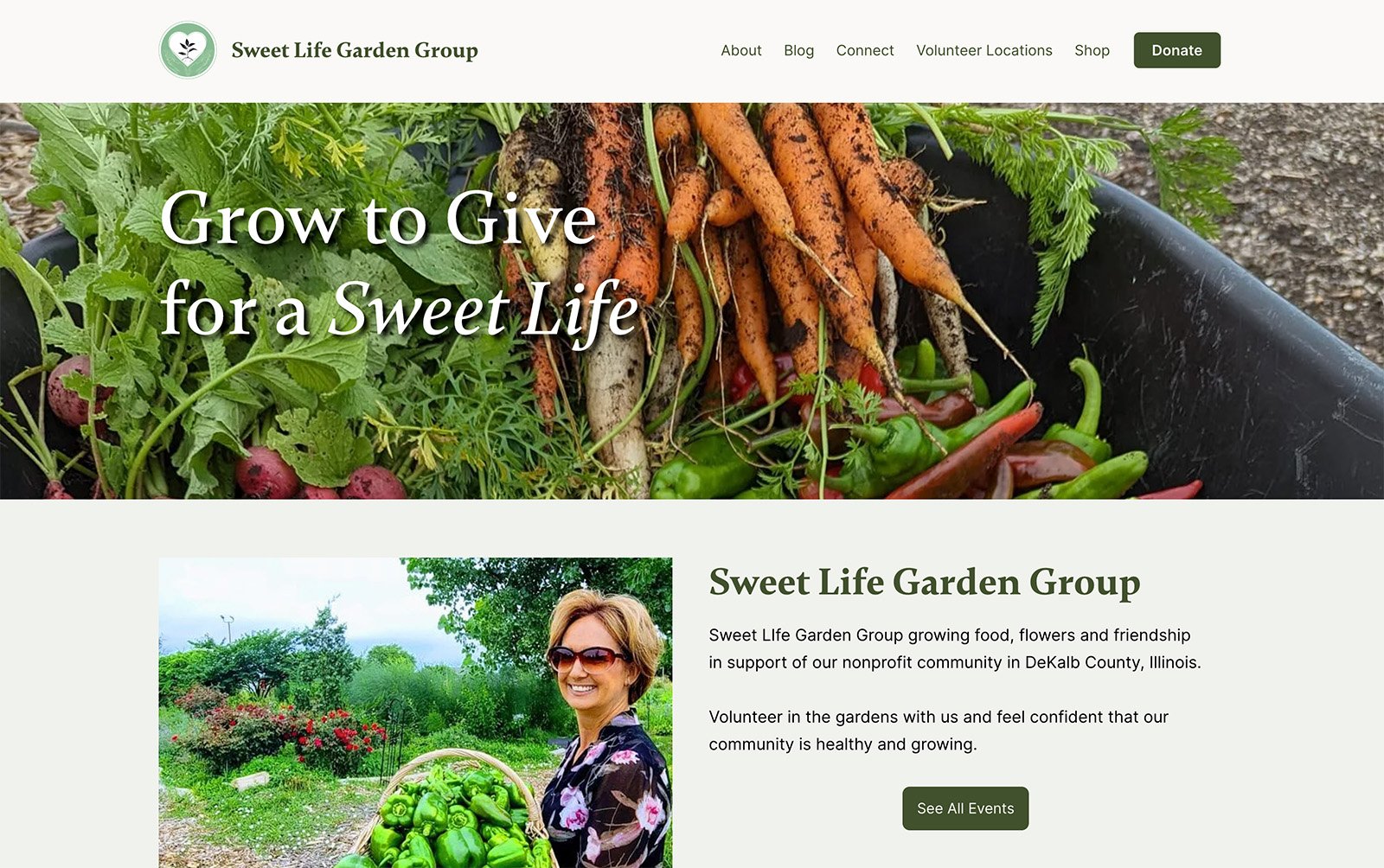 The Sweet Life Garden Group website homepage.